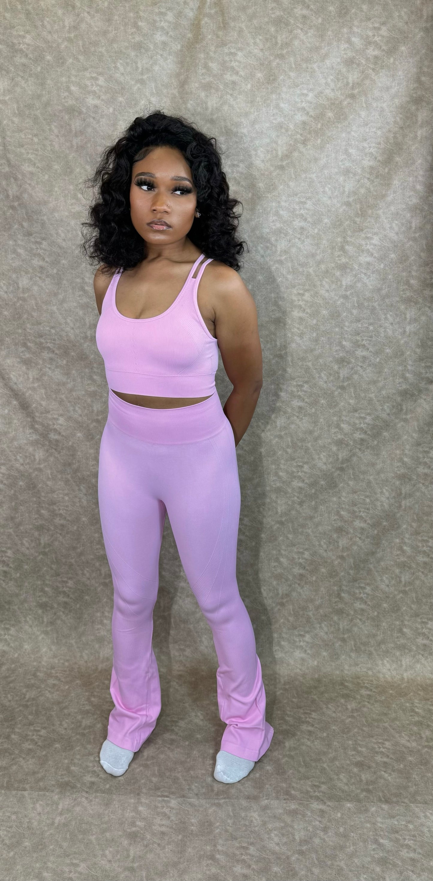 2 Piece Active Flared Set(Pink)