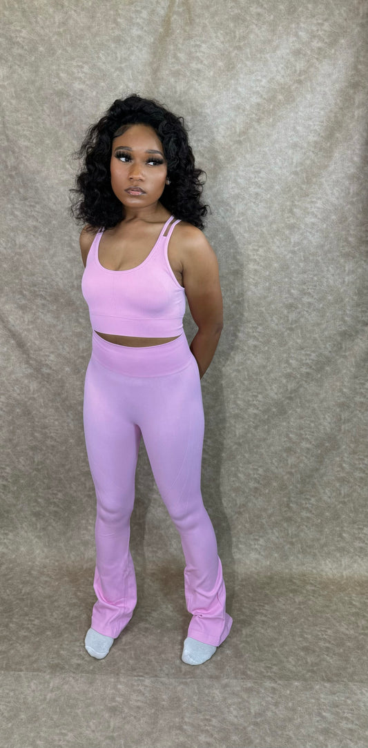 2 Piece Active Flared Set(Pink)