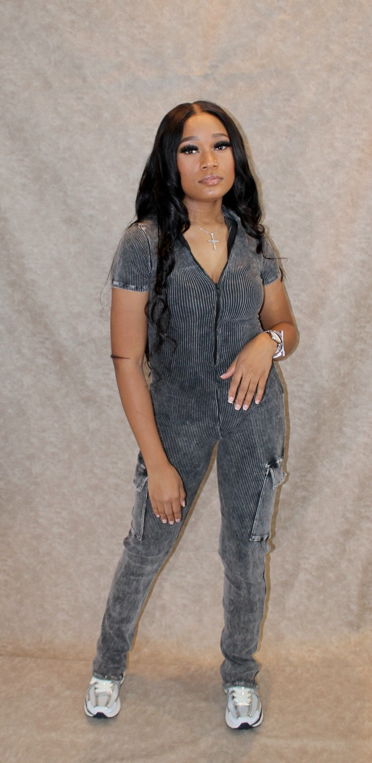 Mineral Wash Jumpsuit(Black)