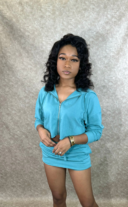 Two Piece Fleece Skort Set(Teal)